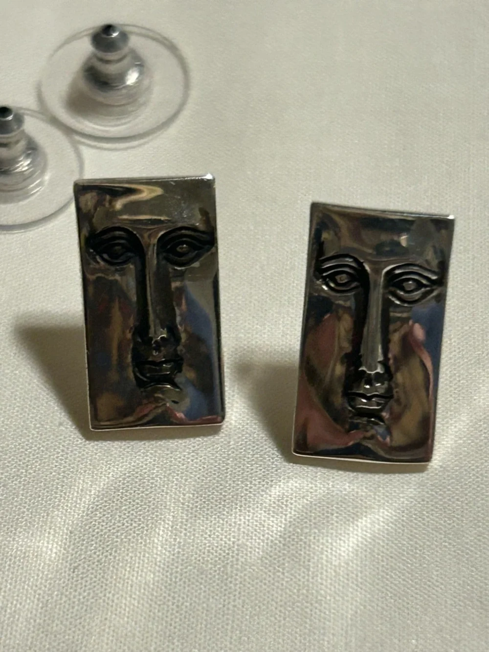 Designer Sergio Bustamante Sterling Silver Face Earrings - Picture 3 of 5